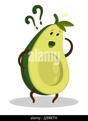 Sorpreso frustrato carattere avocado sta cercando l'osso mancante sotto i suoi piedi. Vettore cartoon isolato su sfondo bianco Illustrazione Vettoriale