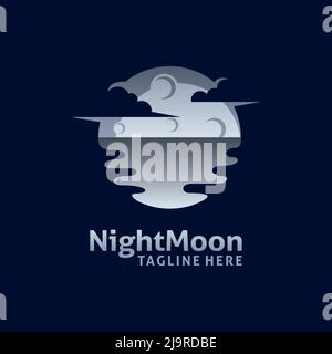 Logo a luna piena in mare Illustrazione Vettoriale