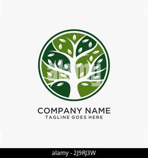 Design del logo dell'albero circolare Illustrazione Vettoriale