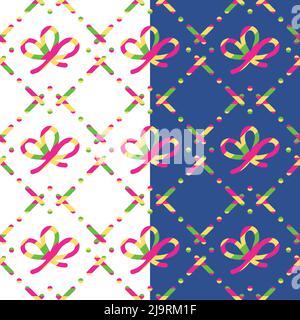 Pattern senza giunture con controllo geometrico luminoso. Linee tratteggiate incrociate, sfondo festivo. Stile di moda astratto e carino per le vacanze. Carta scrapbooking alla moda Illustrazione Vettoriale