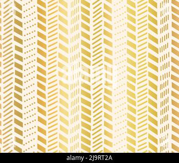 Sfondo vettoriale senza giunture astratto dorato. Lamina d'oro frecce herringbone isolato su bianco ripetizione pattern. Doodle chevron disegnato a mano carino a righe Illustrazione Vettoriale