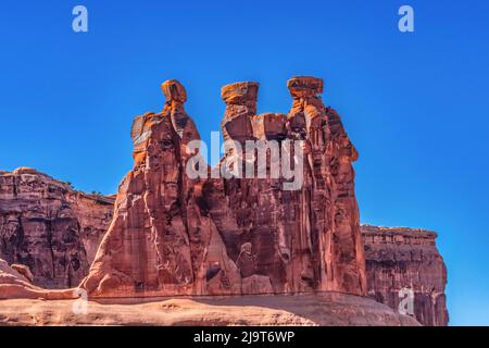 Three Gossips Rock Formation, Arches National Park, Moab, Utah, USA. Foto Stock