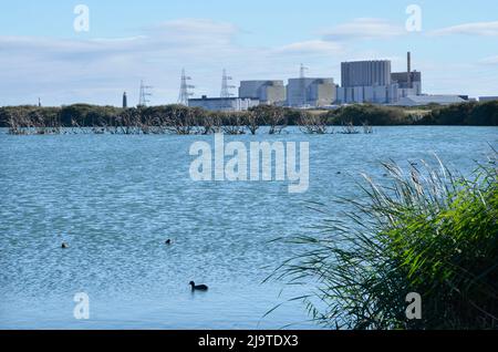 centrale nucleare di dungeness dalla riserva di uccelli romney paludi kent inghilterra Foto Stock