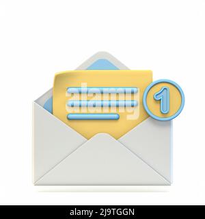 Icona Mail messaggio aperto con il numero di notifica segno 3D immagine di rendering isolata su sfondo bianco Foto Stock