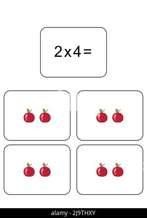 Tabella di moltiplicazione di 2. Scheda matematica con un esempio, disegno. Quadrato di moltiplicazione, illustrazione vettoriale. Prodotto stampato, striscione, tabella per Illustrazione Vettoriale