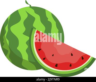 melone d'acqua rosso succosa isolato su sfondo bianco, disegno piatto vettore illustrazione Illustrazione Vettoriale