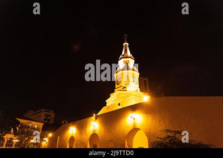 torre dell'orologio di Cartagena Colombia di notte Foto Stock