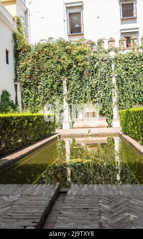 Royal Alcázar di Siviglia, un complesso monumentale murato costruito in diverse tappe storiche. Foto Stock