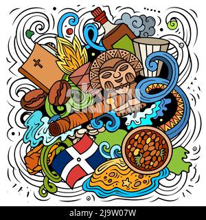 Repubblica Dominicana disegno a mano cartoon doodle illustrazione. Divertente design locale. Illustrazione Vettoriale