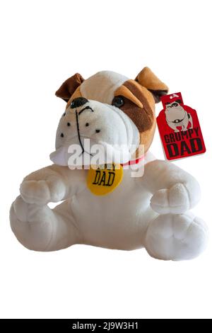 Grumpy Dad cane morbido cucciolo giocattolo isolato su sfondo bianco Foto Stock