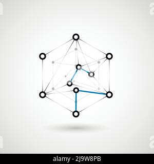 Esagoni carcassa genetica, scienza, chimica. Collegamento vettoriale e social network. Concetto con linee e punti. Icona della tecnologia scientifica Hexes Illustrazione Vettoriale
