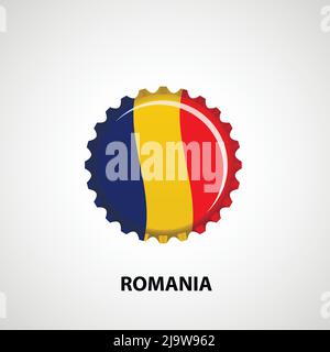 Tappo del flacone con flag su sfondo bianco. Sfondo bandiera Romania. Illustrazione vettoriale isolata astratta Illustrazione Vettoriale