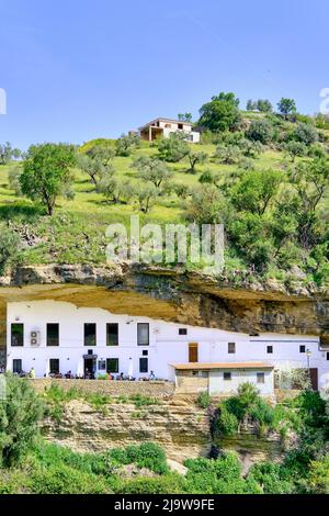 Troglodita Cave e bar a Setenil de las Bodegas, Andalusia. Spagna Foto Stock