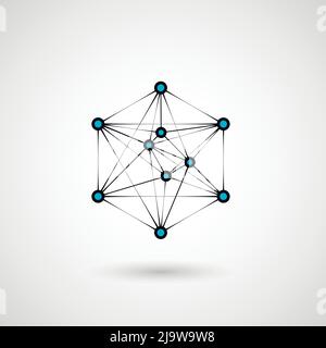 Esagoni carcassa genetica, scienza, chimica. Collegamento vettoriale e social network. Concetto con linee e punti. Icona della tecnologia scientifica Hexes Illustrazione Vettoriale