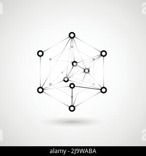 Esagoni carcassa genetica, scienza, chimica. Collegamento vettoriale e social network. Concetto con linee e punti. Icona della tecnologia scientifica Hexes Illustrazione Vettoriale