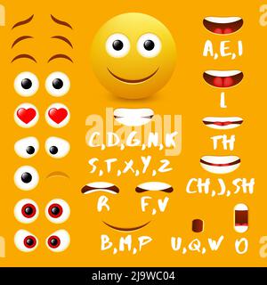 Elementi di disegno vettoriale di animazione bocca emoji maschio Illustrazione Vettoriale
