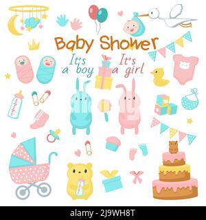Set di icone vettoriali doccia bambino Illustrazione Vettoriale
