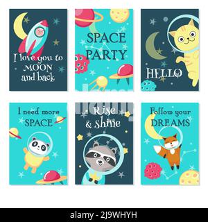 Set di modelli vettoriali per la scheda di invito per le parti di spazio Illustrazione Vettoriale