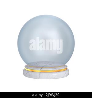 cupola in vetro sul podio in marmo. Illustrazione 3D isolata su sfondo bianco Foto Stock