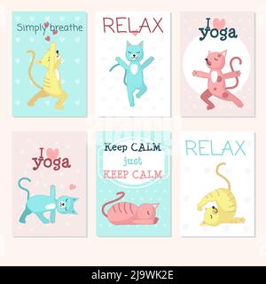 Set di template vettoriali per carte yoga gatti Illustrazione Vettoriale