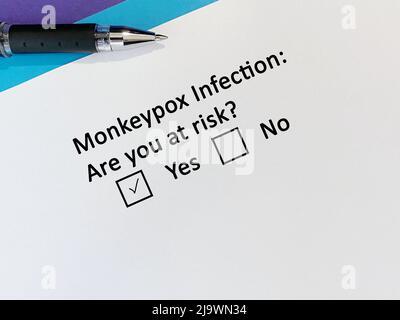 Una persona sta rispondendo alla domanda sull'infezione da Monkeypox. È a rischio di infezione da Monkeypox. Foto Stock