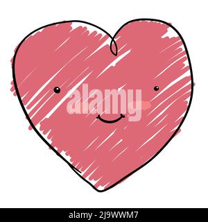 Carino Doodle disegno di un cuore con viso sorridente e gesto imbarazzante. Illustrazione Vettoriale