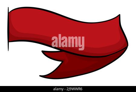 Modello in stile cartoon di nastro rosso con contorni, uscendo dal lato sinistro. Illustrazione Vettoriale