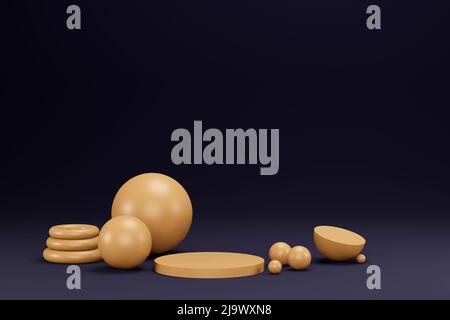 3d rendering, forme geometriche su sfondo blu scuro Foto Stock