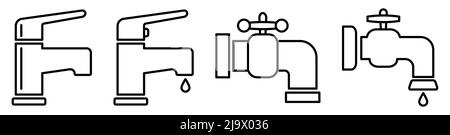 Icone della linea del rubinetto dell'acqua. Illustrazione vettoriale isolata su sfondo bianco Illustrazione Vettoriale