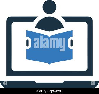 Online, lettura, icona studio. Design bello e vettore completamente modificabile per uso commerciale, file stampati e presentazioni, materiali promozionali, noi Illustrazione Vettoriale