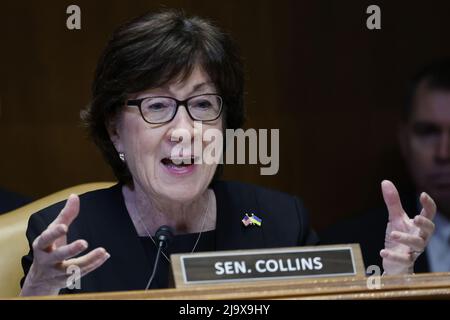 Washington, Stati Uniti. 25th maggio 2022. Il senatore Susan Collins, un repubblicano del Maine parla durante un'audizione della sottocommissione degli stanziamenti del Senato a Washington, DC mercoledì 25 maggio 2022. Foto di Ting Shen/UPI Credit: UPI/Alamy Live News Foto Stock