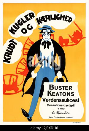 Poster del film d'epoca - Krudt, Kugler og Kaerlighed - titolo originale: La nostra ospitalità (Metro, 1924) poster danese - Buster Keaton Foto Stock