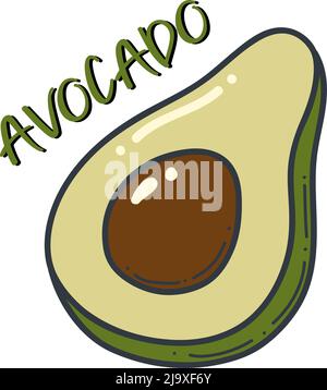 Avocado Doodle contorno icona. Logo biologico frutta e verdura illustrazione isolata. Illustrazione Vettoriale