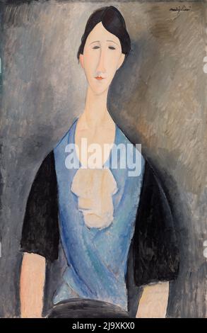 Titolo: Giovane Donna in Blu (giovane donna in azzurro) Creatore: Amedeo Modigliani Data: 1919 dimensioni: 90,8 x 60 cm terreno: Olio su tela luogo: Fondazione Barnes Foto Stock