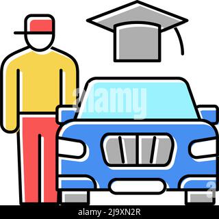 Lezioni di guida per l'adolescenza icona colore illustrazione vettoriale Illustrazione Vettoriale