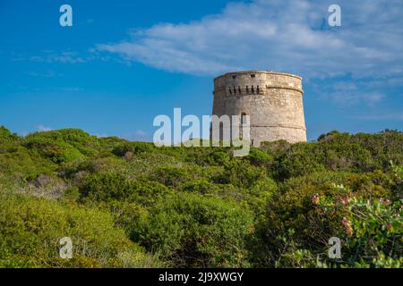 Vista di Torre de Son Gexo, Punta prima, Minorca, Isole Baleari, Spagna, Europa Foto Stock