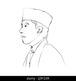 Disegno bianco e nero a mano libera del settimo presidente della repubblica di Indonesia. Disegno vettoriale di Djoko Widodo Illustrazione Vettoriale