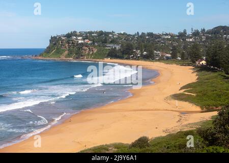 Newport Beach Sydney, guardando a sud lungo la spiaggia sulla costa orientale di Sydney, NSW, Australia Foto Stock