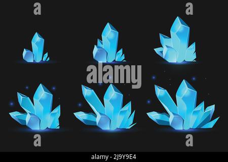 Colorato e isolato mineral growth game icona set sei fasi di crescita vettore illustrazione Illustrazione Vettoriale