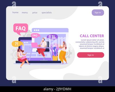 Landing page flat del servizio di supporto online con operatori di call center risposta alle domande illustrazione vettoriale Illustrazione Vettoriale