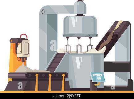 Icona piatta della macchina automatizzata per l'illustrazione vettoriale della produzione alimentare Illustrazione Vettoriale