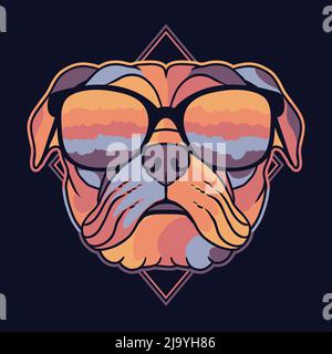PUG cane colorato indossare un occhiali illustrazione vettoriale Illustrazione Vettoriale