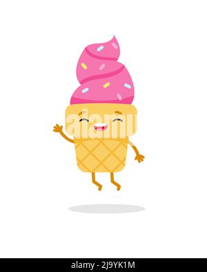 Fumetto rosa salto gelato emoji personaggio. Cibo dolce. Carino illustrazione vettoriale Illustrazione Vettoriale