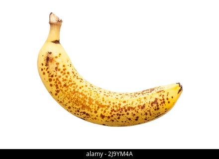 Una banana troppo matura e morbida isolata su bianco Foto Stock