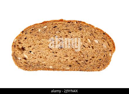 Pezzo di pane multigrain marrone isolato su bianco Foto Stock