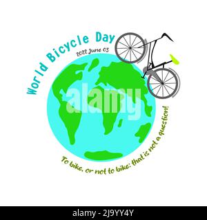 3rd giugno modello della Giornata Mondiale della bicicletta per banner, biglietti d'auguri, Logo, Mnemonic, Symbol, Illustrazione della progettazione di icone, etichette, banner o poster Illustrazione Vettoriale