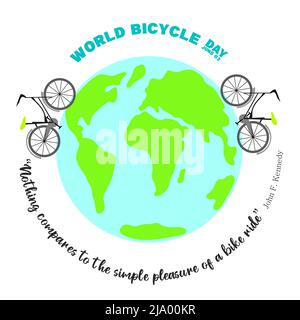 3rd giugno modello della Giornata Mondiale della bicicletta per banner, biglietti d'auguri, Logo, Mnemonic, Symbol, Illustrazione della progettazione di icone, etichette, banner o poster Illustrazione Vettoriale