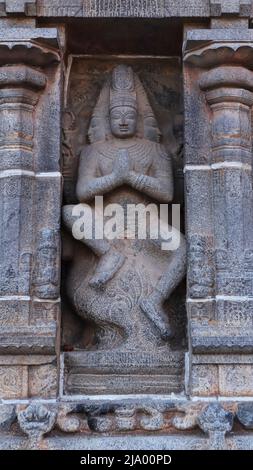Intagliato Idol di Lord Brahma su Gopuram di Nataraja Tempio, Chidambaram, Tamilnadu, India Foto Stock