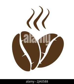 Set di icone per l'illustrazione del vettore dei chicchi di caffè a vapore marroni Illustrazione Vettoriale