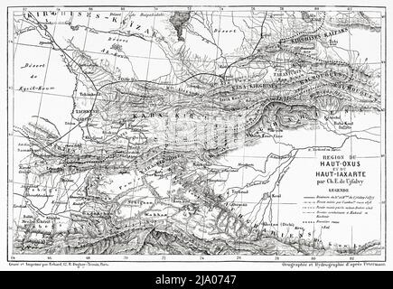 Regione superiore Oxus e superiore Iaxarte. Uzbekistan, Asia centrale. Da Orenburg a Samarcanda 1876-1878 di Madame Marie Ujfalvy-Bourdon, le Tour du Monde 1879 Foto Stock